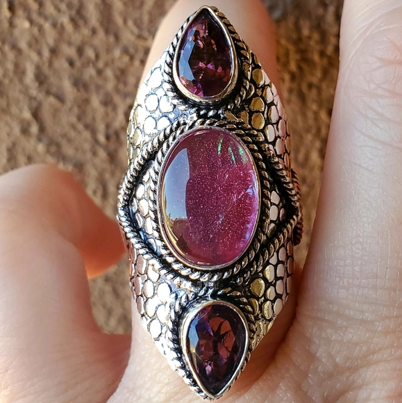 New Triplet Opal & Amethyst 925 Silver Statement Ring. - Picture 3 of 16